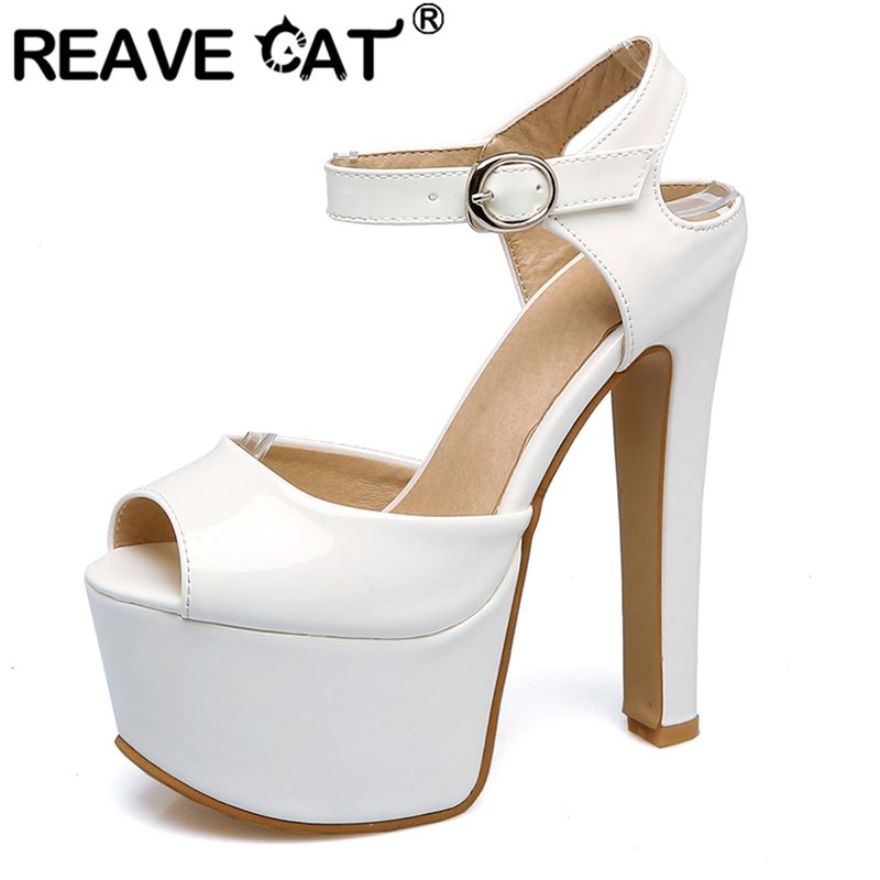 Leopard Print Heels - REAVE 猫ファッション女性サンダルピープトウ超ハイヒール 16 センチメートルプラットフォーム 5.5 センチメートルバックルストラッププラスサイズ