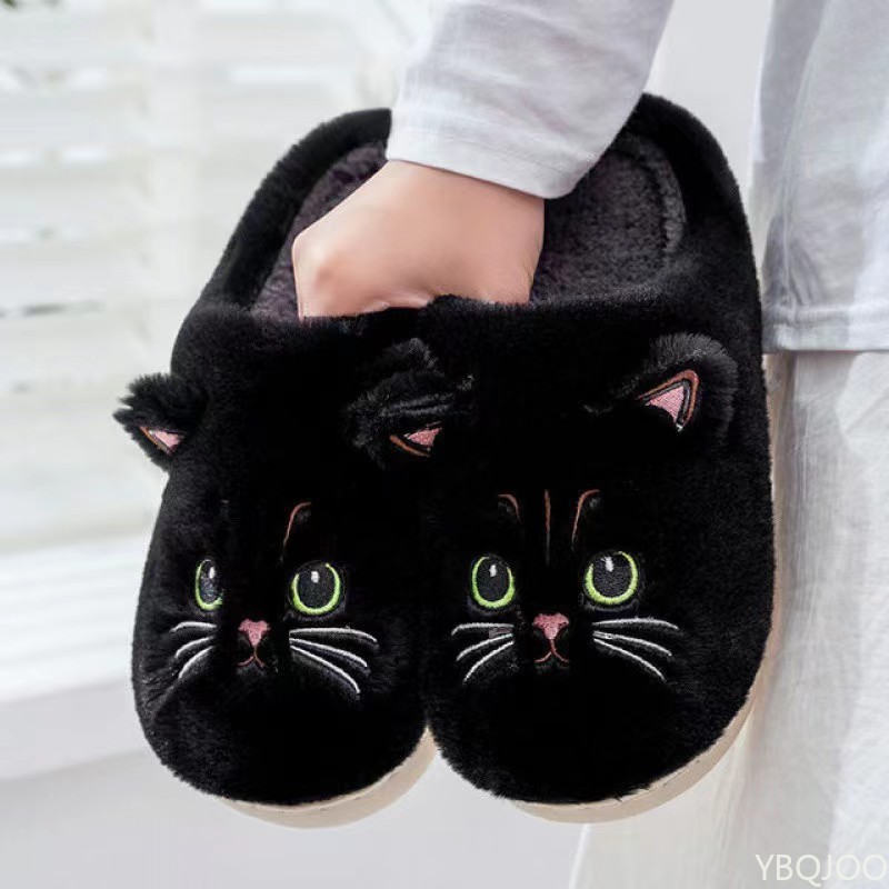 Women Shoes For Winter - 新しい秋冬綿スリッパ男性と女性のカップル漫画子猫屋内ぬいぐるみ平底ホーム暖かさ女性の綿モップ
