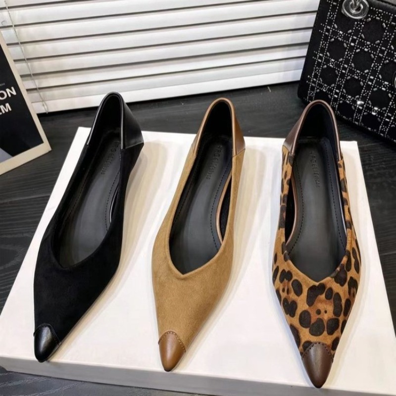 Leopard Print Heels - スプライス加工の細いヒール、シングルポインテッドトゥ、レオパード柄、女性用ノンスリップシューズ