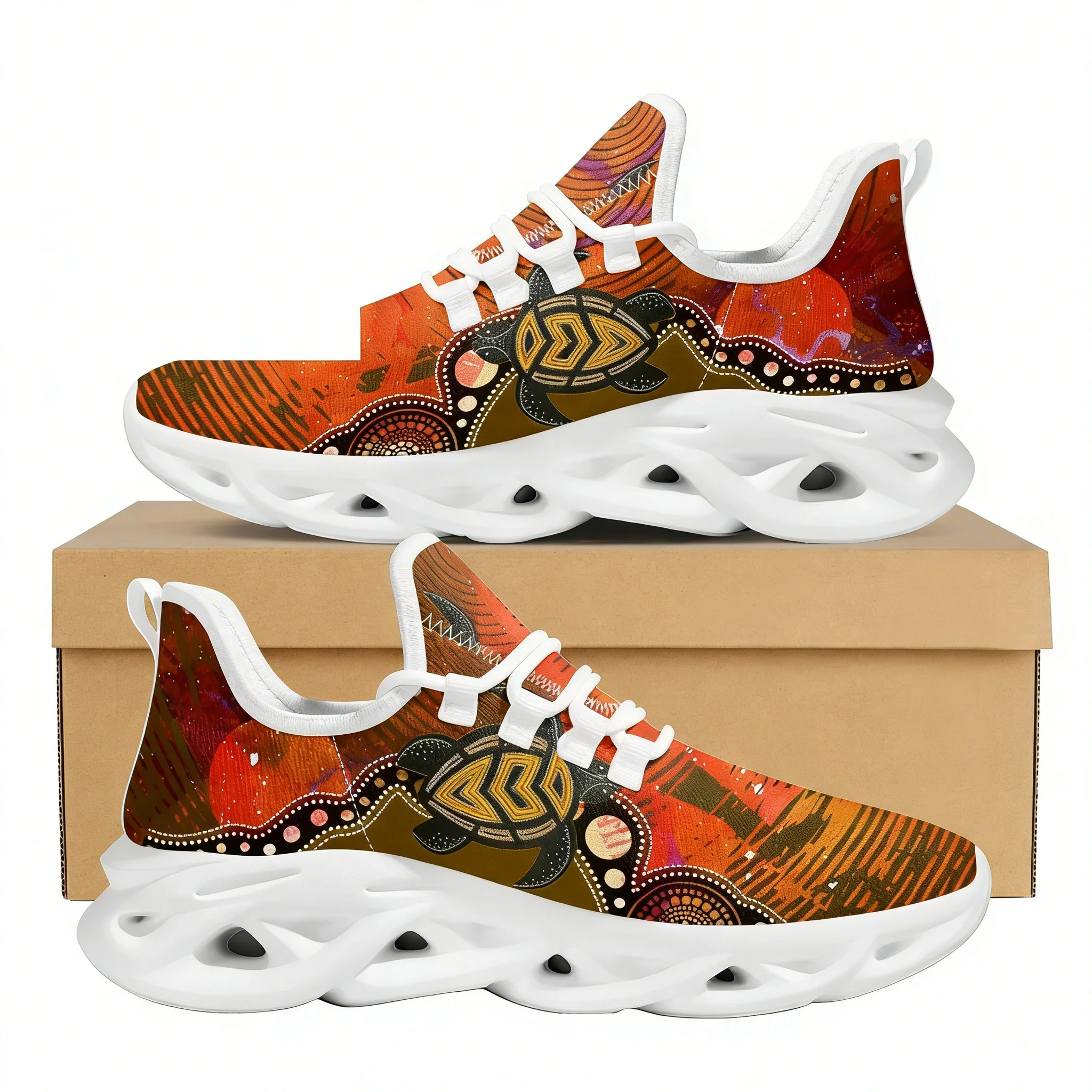 Women Shoes In Australia - オーストラリアアボリジニ タートル インディジナスアートデザイン プラットフォームスニーカー レディース 通気性のあるレースアップメッシュスイングシューズ