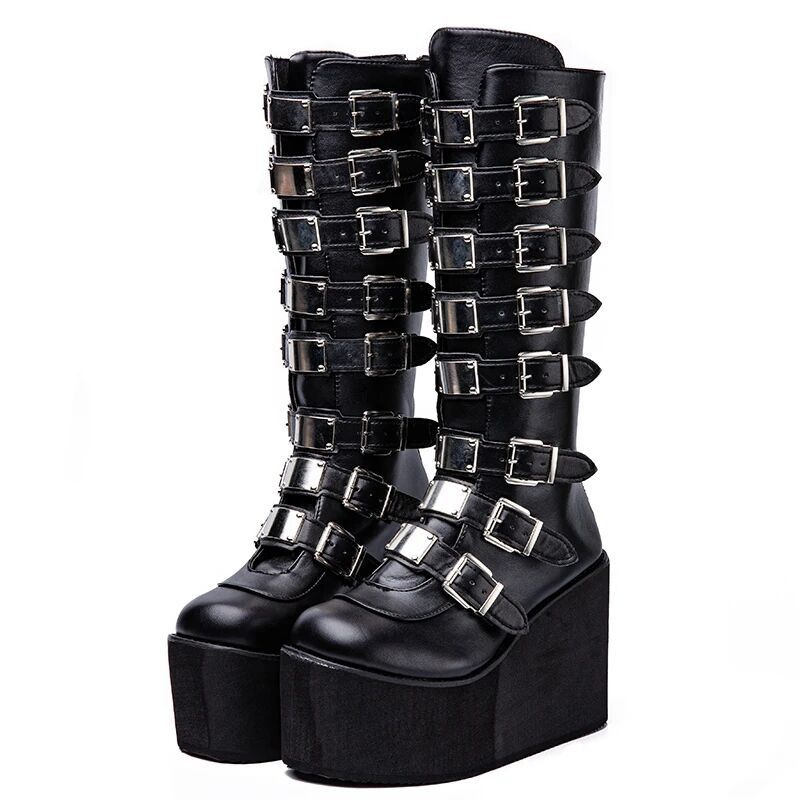 Women Shoes Big W - 2025年冬新作 レディースブーツ ウェッジソール ハイヒール ロック風 大きいサイズ
