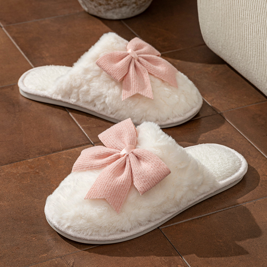 Women Shoes For Winter - YNPO 2026 かわいいファッション蝶の弓女性のスリッパ冬屋内暖かさ快適通気性ソフトソールホームカジュアルシューズ