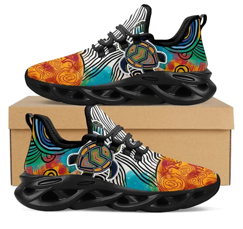 Women Shoes In Australia - オーストラリアアボリジニ タートル インディジナスアートデザイン プラットフォームスニーカー 女性用 通気性のあるレースアップメッシュスイングシューズ