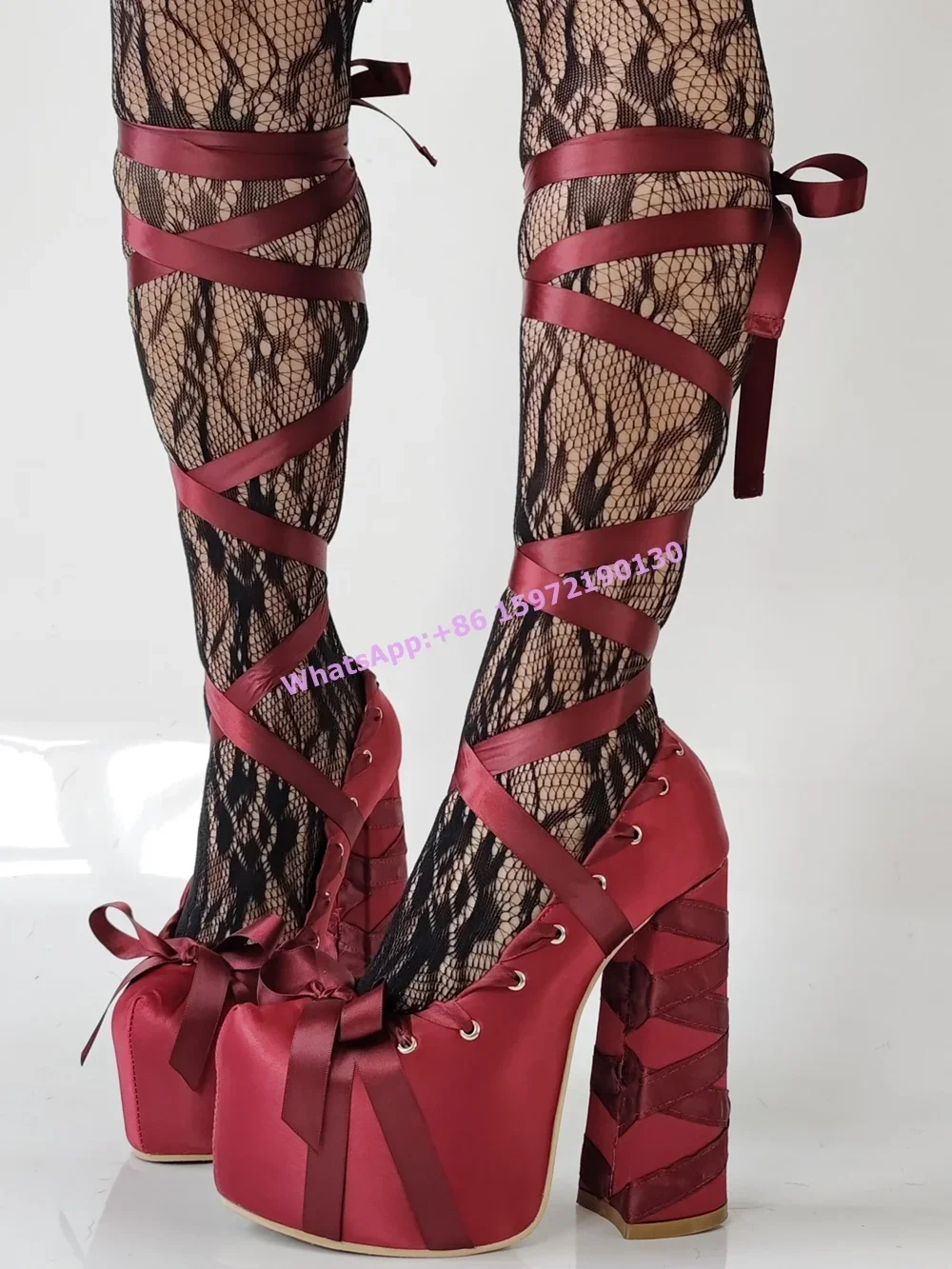 女性用の赤いサテンリボンプラットフォームパンプス,クロス,レ - Ribbon Tie Heel のレビューと価格