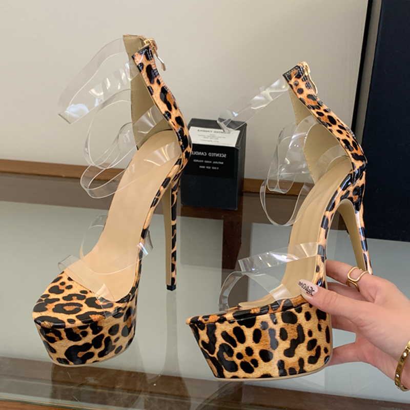 Eilyken PVC 透明薄型ハイヒールナイトクラブストリ - Leopard Print Heels のレビューと価格