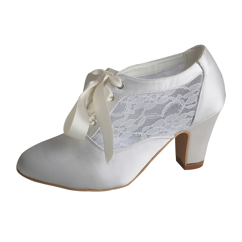カスタマイズされたブロックヒールブライダルシューズブーツアイ - Ribbon Tie Heel のレビューと価格