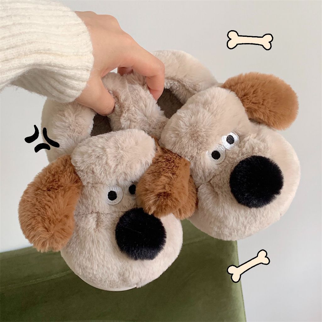 Size36-45抱擁犬スリッパ女の子ふわふわ暖かいスライド - Women Shoes For Winter のレビューと価格