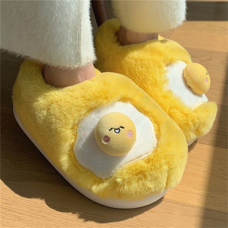 新しい可愛い目玉焼き型のぬいぐるみスリッパ、女性用ノベルティ - Women Shoes For Winter のレビューと価格