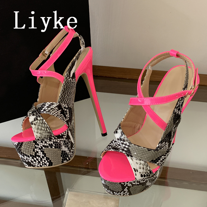 Liyke セクシーな極薄ハイヒール女性プラットフォームサン - Leopard Print Heels のレビューと価格