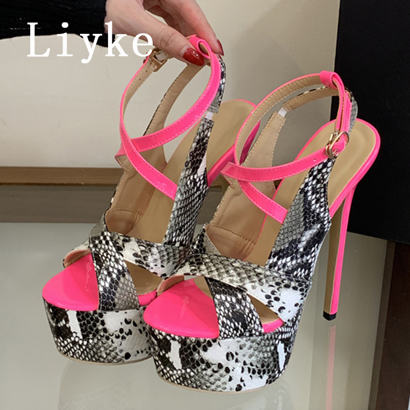Liyke セクシーな極薄ハイヒール女性プラットフォームサン - Leopard Print Heels のレビューと価格